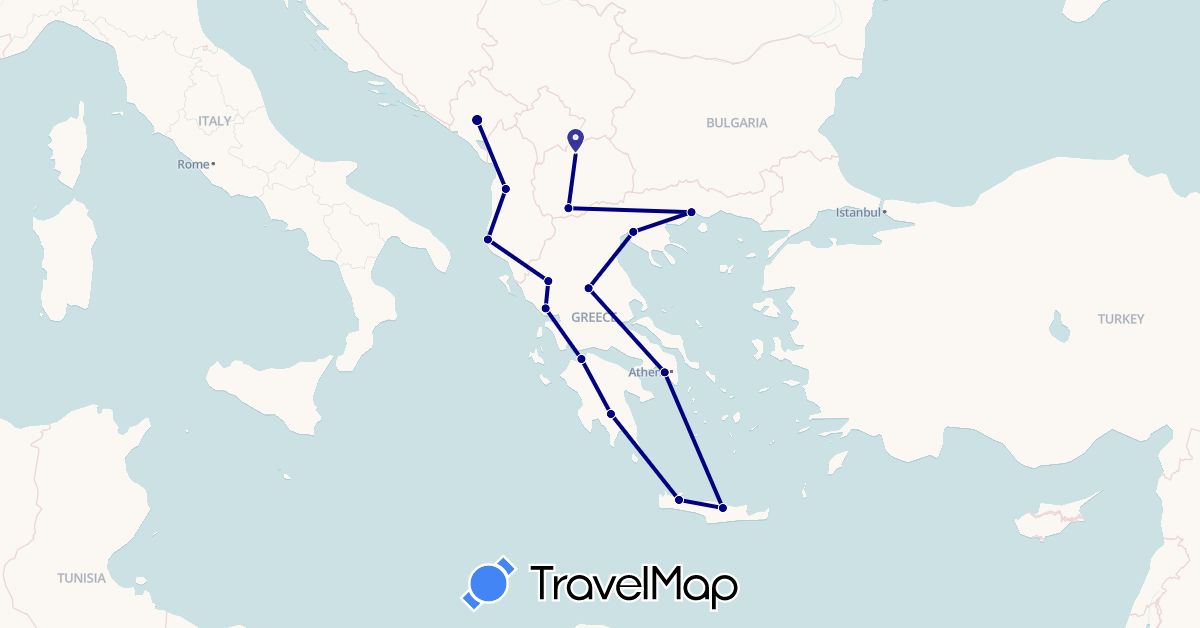 TravelMap itinerary: driving in Albania, Greece, Montenegro, Macedonia (Europe)